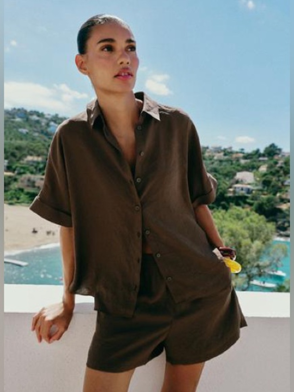 ZARA | Cotton Oversized Dark Brown Button Down top